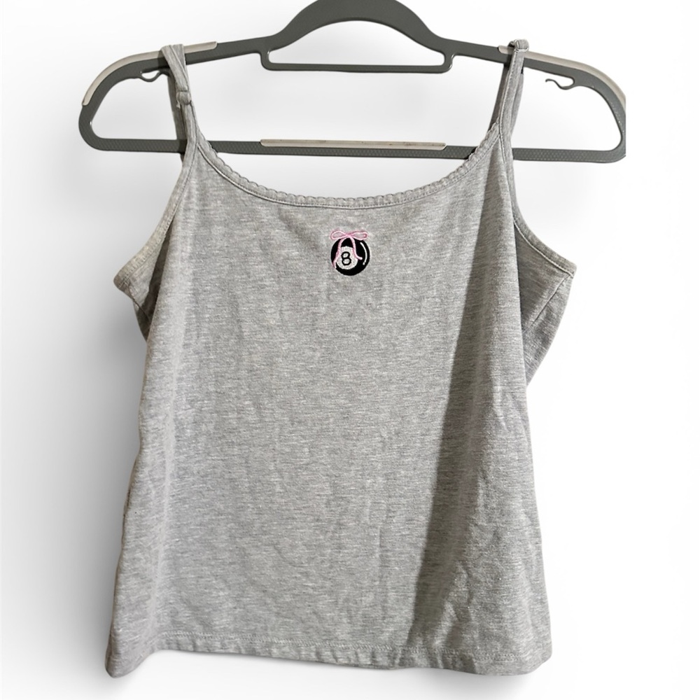Gray Women's Camisole Tank Top With 8 ball and bow design